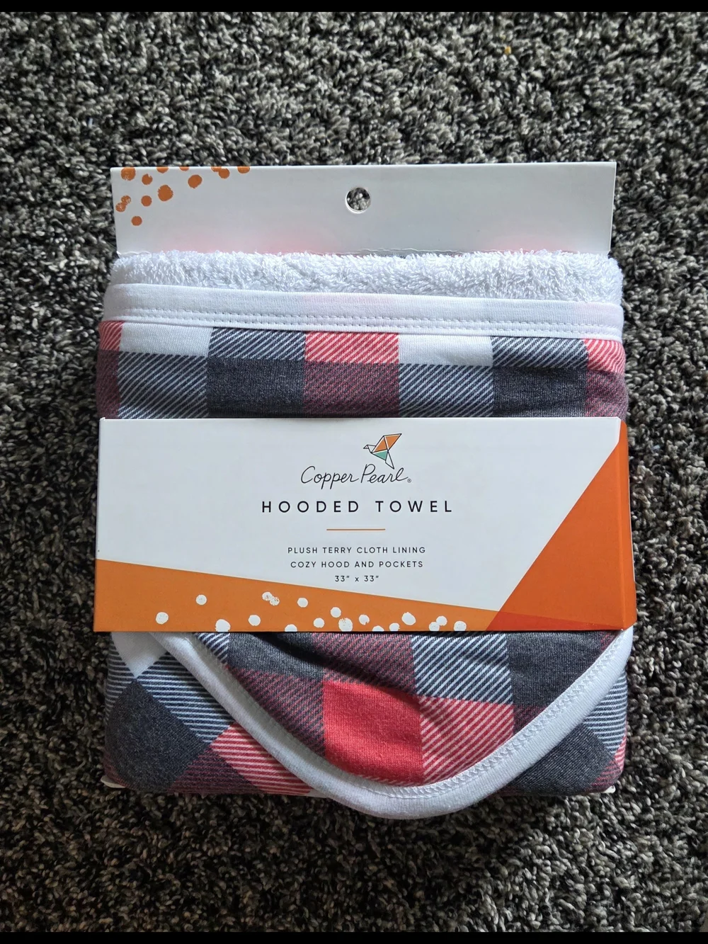 Copper Pearl Infant To Toddler Cozy Hooded Towel - Red & Gray Plaid